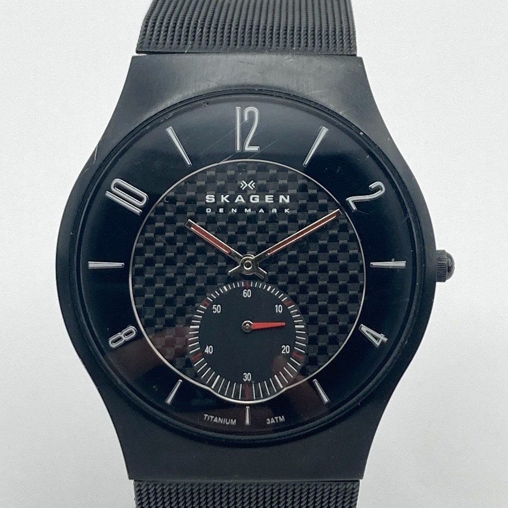 Skagen Men's Watch Black 41mm Slim Small Second Mesh Band 805XLTBB New Battery
